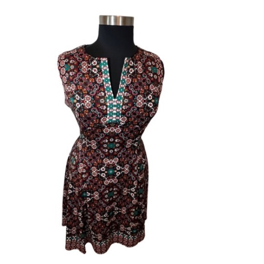 Liz Claiborne Sleeveless Fitted Floral Burgundy / Teal Dress Dress Size: 12